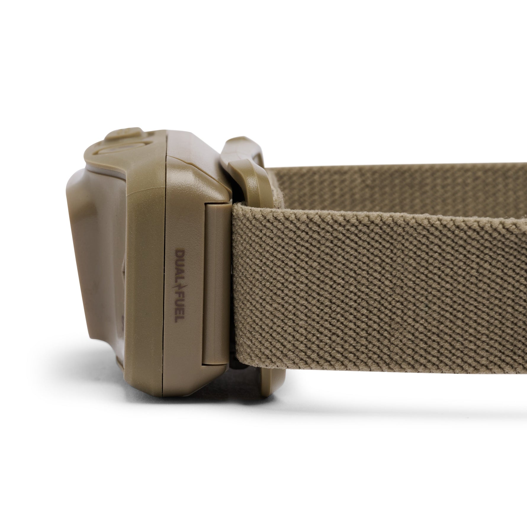 Black Diamond Spot headlamp in dark olive color with fabric headband