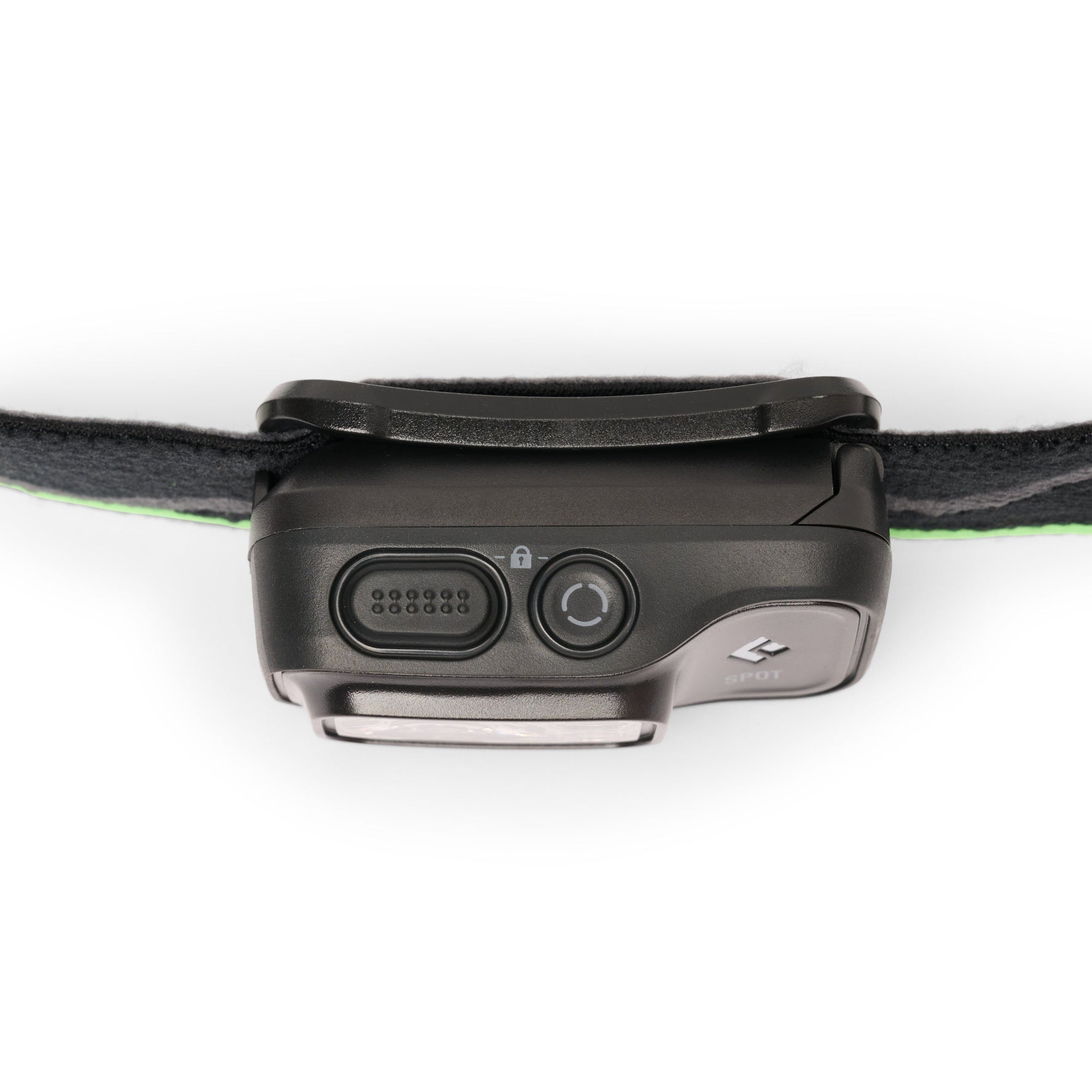 Black Diamond Spot 400 headlamp in dark olive showing side view with controls and strap