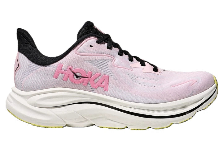 Hoka Clifton 10 women's running shoe in pink carnation colorway, lateral view