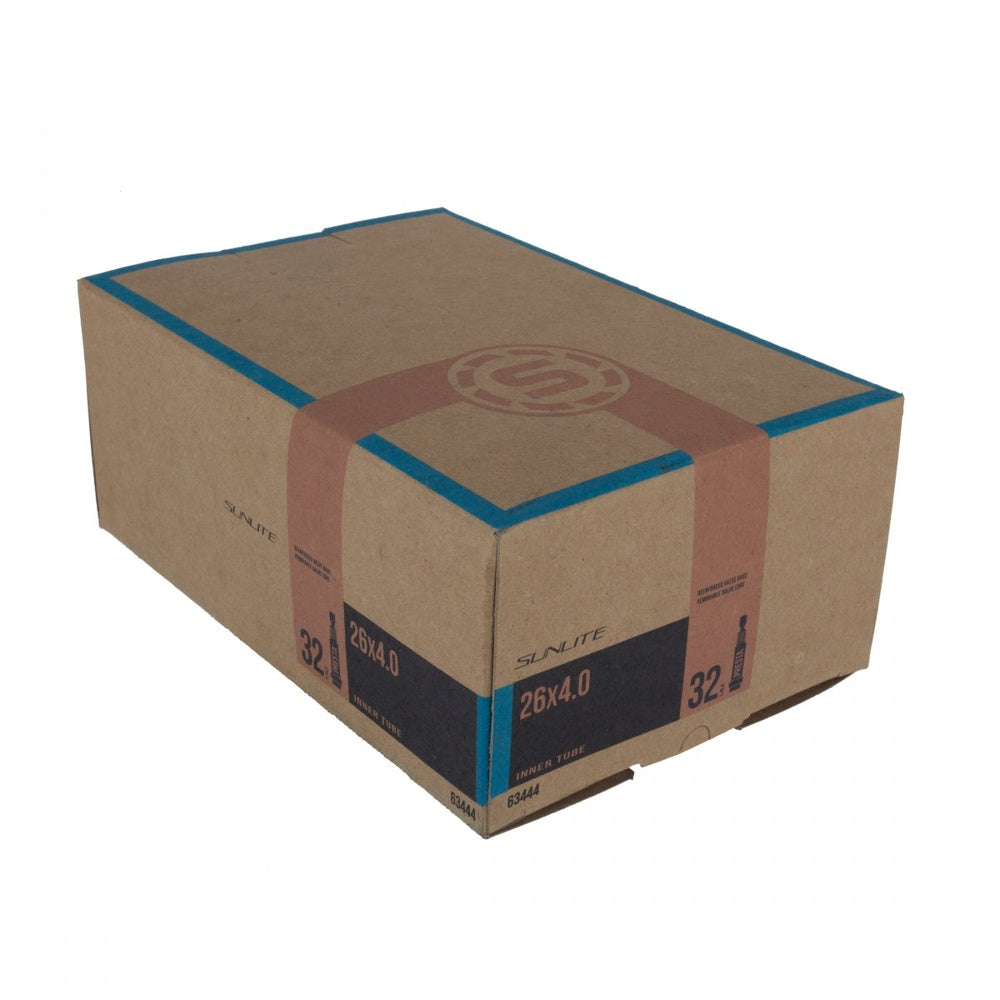 Sunlite 26x4.0 bicycle inner tube in brown cardboard packaging box