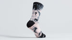 Specialized tall sock with tie-dye pattern in pink and black colors