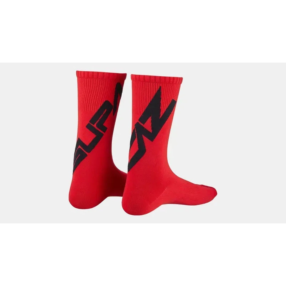 Red Supacaz SupaSox Twisted cycling socks with black branding