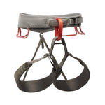 Black Diamond Momentum climbing harness in anthracite gray with orange gear loops