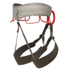 Black Diamond Momentum climbing harness in anthracite gray with red gear loops