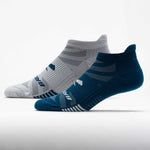 Brooks Ghost Lite ankle socks in light gray and teal blue colors on white background