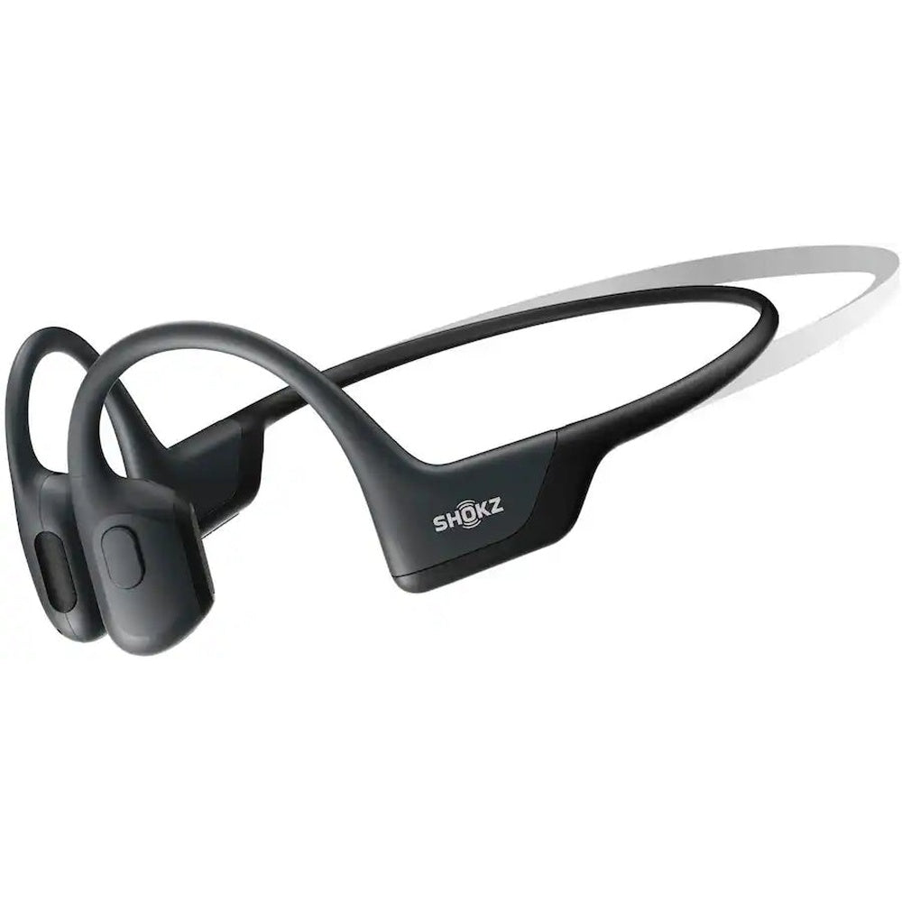 Shokz bone conduction headphones in black with wraparound design