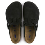 Black Birkenstock Boston clogs with suede leather upper and cork footbed
