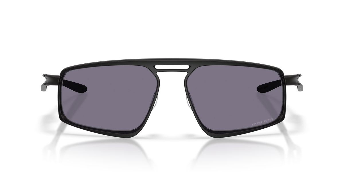 Oakley Bushwick sunglasses front-facing view showing rectangular grey Prizm lenses and satin black frame