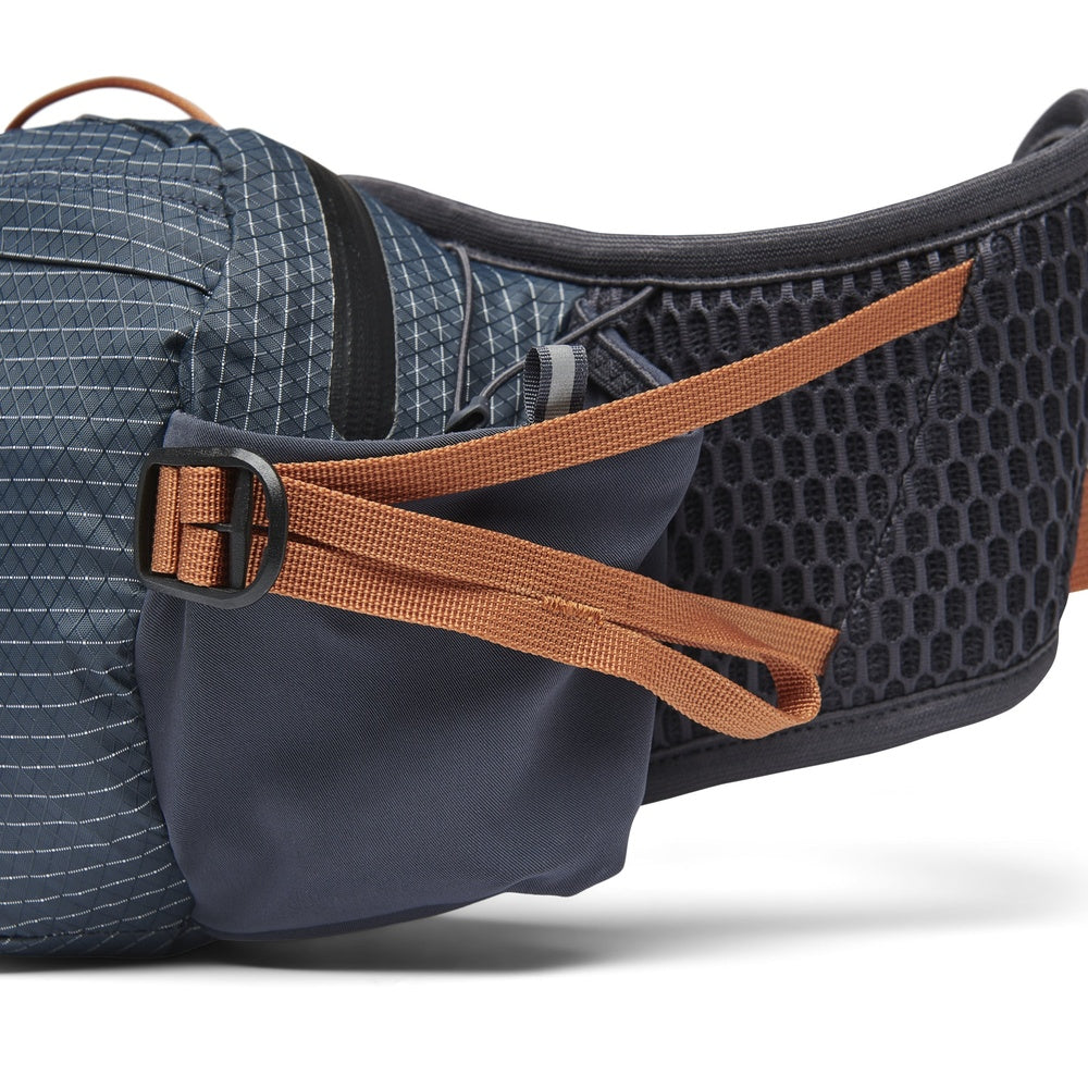 Black Diamond Pursuit 6 waist pack showing carbon-gray ripstop fabric and orange belt straps