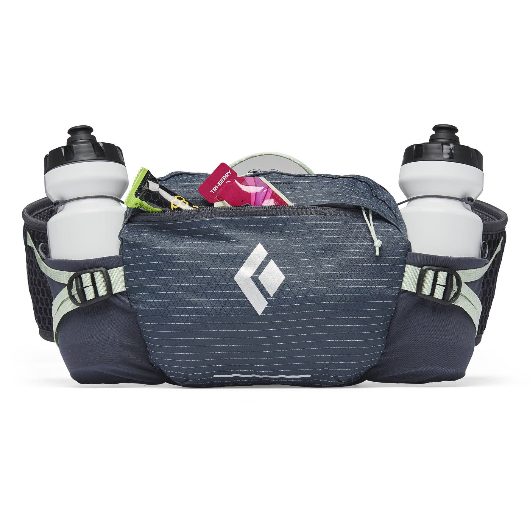 Black Diamond waist pack with water bottles and gear storage compartments