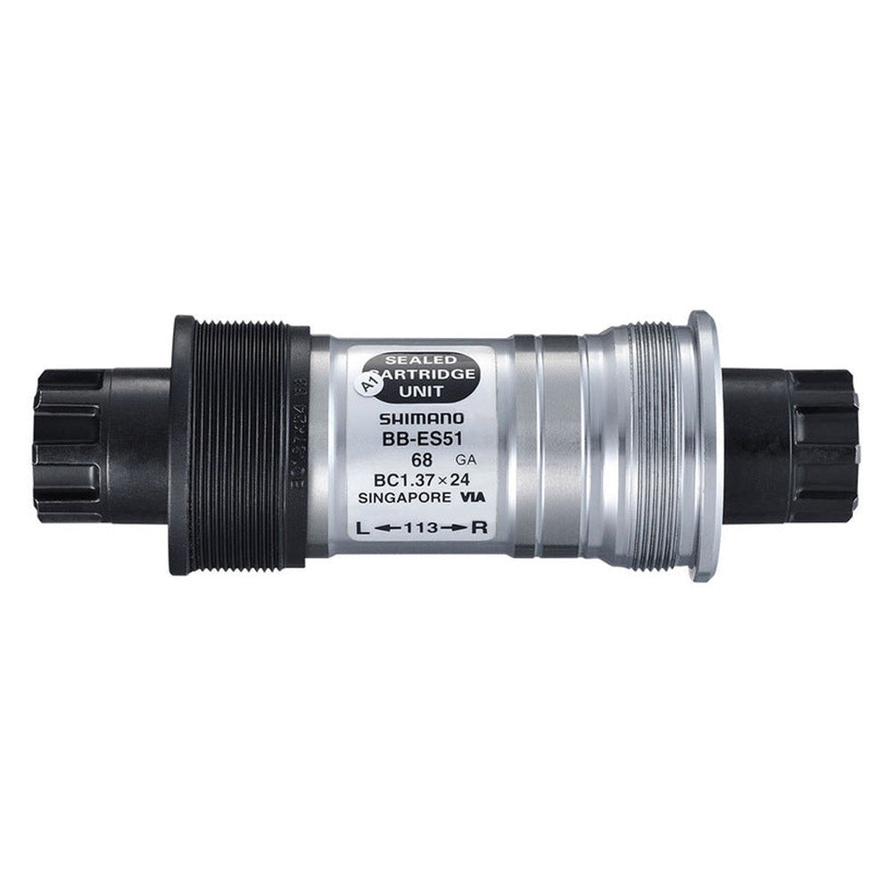 Shimano BB-ES51 sealed cartridge bottom bracket unit with silver body and black splined ends