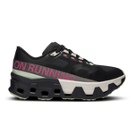 On Cloudmonster Hyper running shoes in black with pink text and white sole