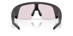 Oakley Meta Vanguard sunglasses rear view, matte black frame with Prizm Transitions Ember lenses