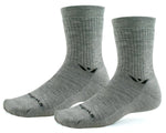 Pair of Swiftwick Pursuit Hike Six Lightweight crew socks in heather gray