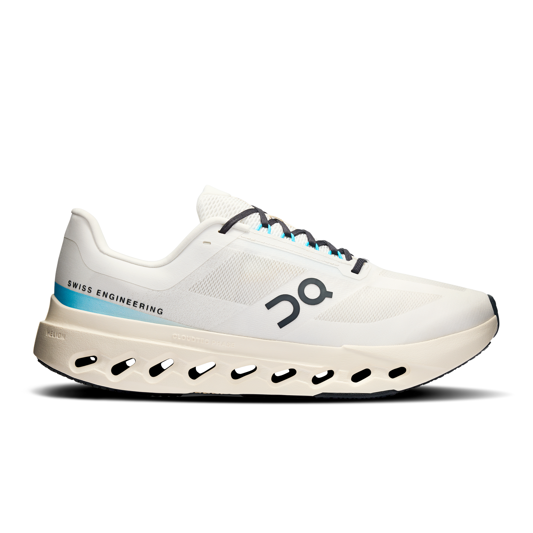 On Cloudsurfer Next men's running shoe in ivory with blue accent and cloud sole