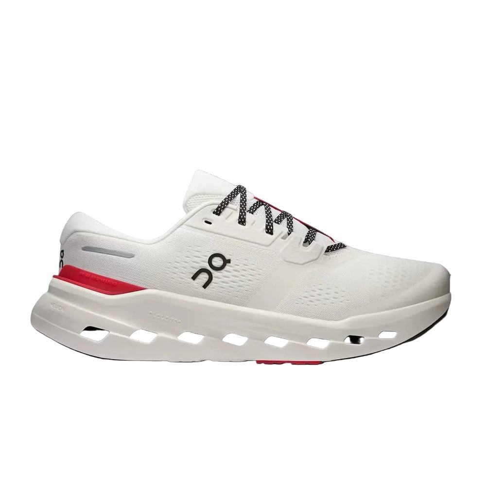 On Cloudrunner 3 running shoe in ivory white with red accent stripe