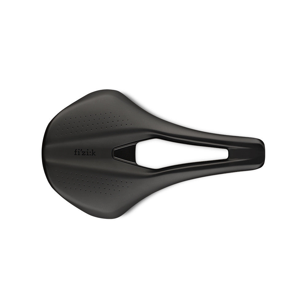 Fizik Tempo Argo R3 bicycle saddle in black with perforated surface and cutout