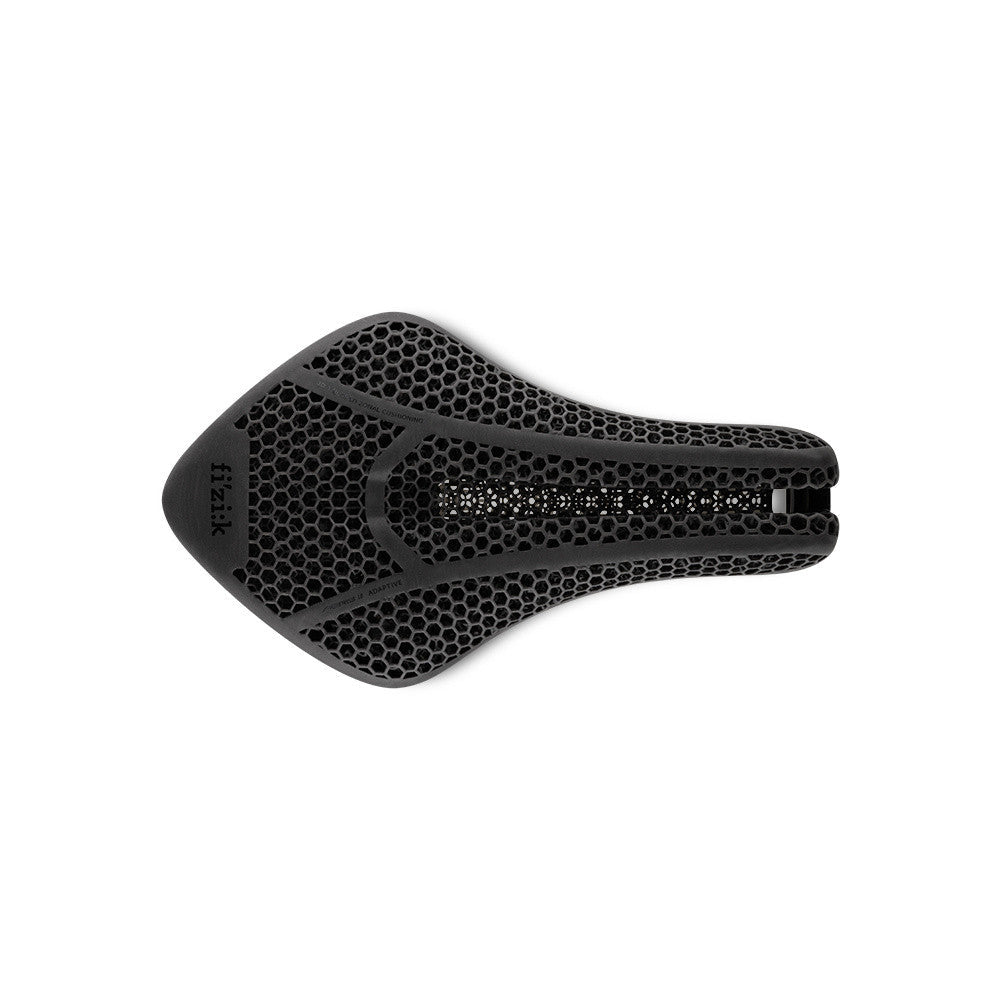 Fizik Transiro Aeris LD R1 Adaptive bicycle saddle in black with honeycomb ventilation