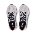 On Cloud X 4 women's running shoes in silver with flame orange accents, top view