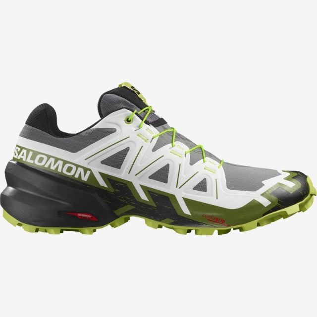 Salomon Speedcross 6 men's trail running shoe in white gray lime colorway