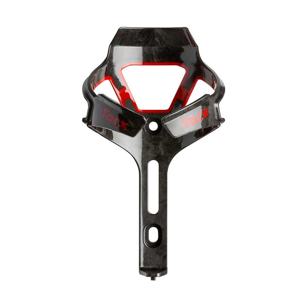 Tacx Ciro carbon fiber bottle cage with red accents and mounting holes