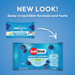 SaltStick Sour Blue Razz Energy Gummies single packet showing new branding redesign
