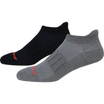 Brooks Ghost Midweight 2-pack no-show socks in black and grey with red logo