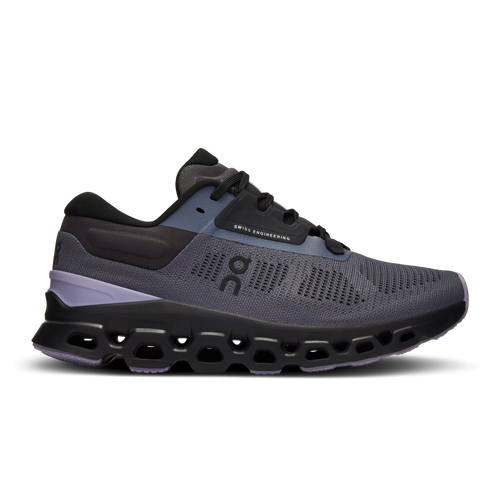 On Cloudstratus 3 men's running shoe in metal gray with purple wisteria accents