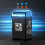 Hi Line Components black electric tire pump with digital display showing 120 PSI