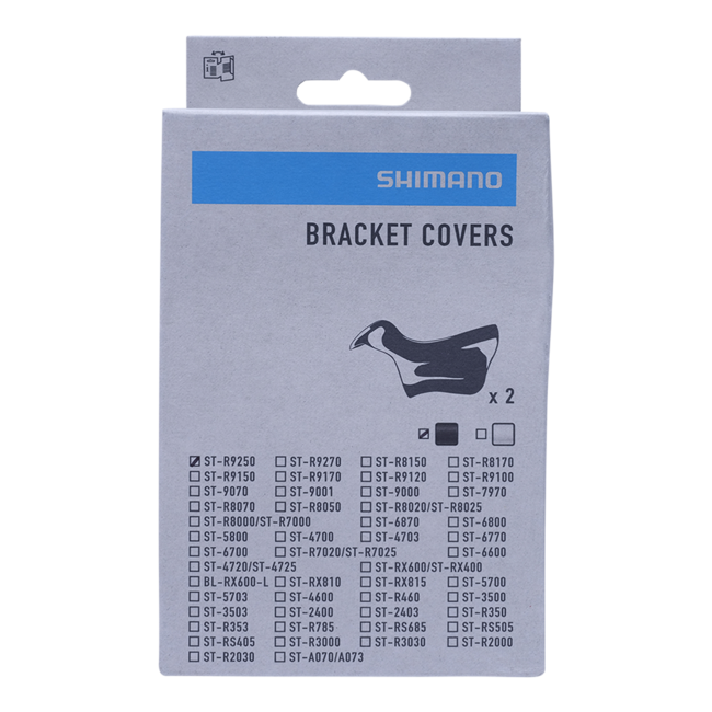 Shimano bracket covers packaging showing black covers and compatibility chart