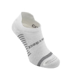 Wrightsock Coolmesh II tab length anti-blister sock in cloud grey with ventilation stripes