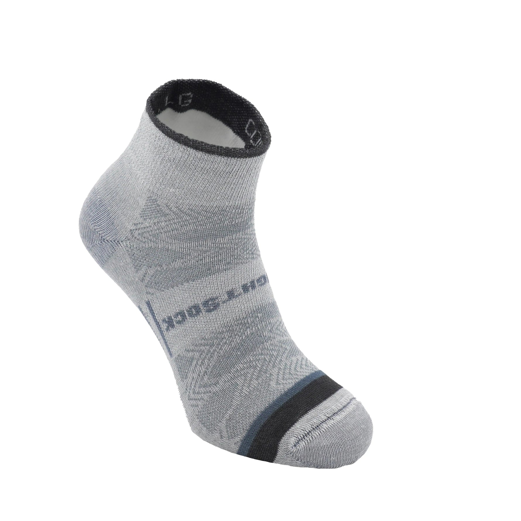 Wrightsock Coolmesh II quarter length sock in cloud grey with dark accents