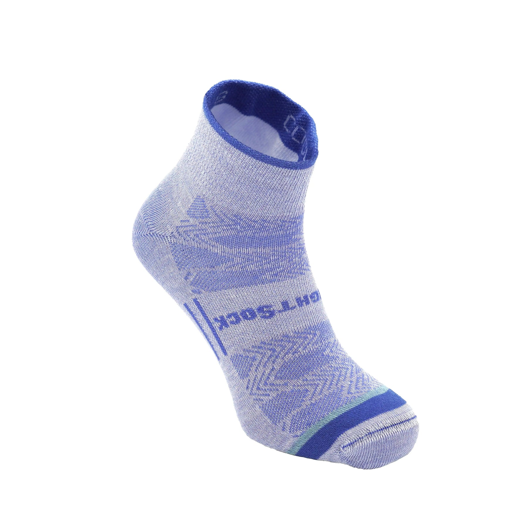 Wrightsock Coolmesh II quarter length anti-blister sock in cloud grey with blue accents