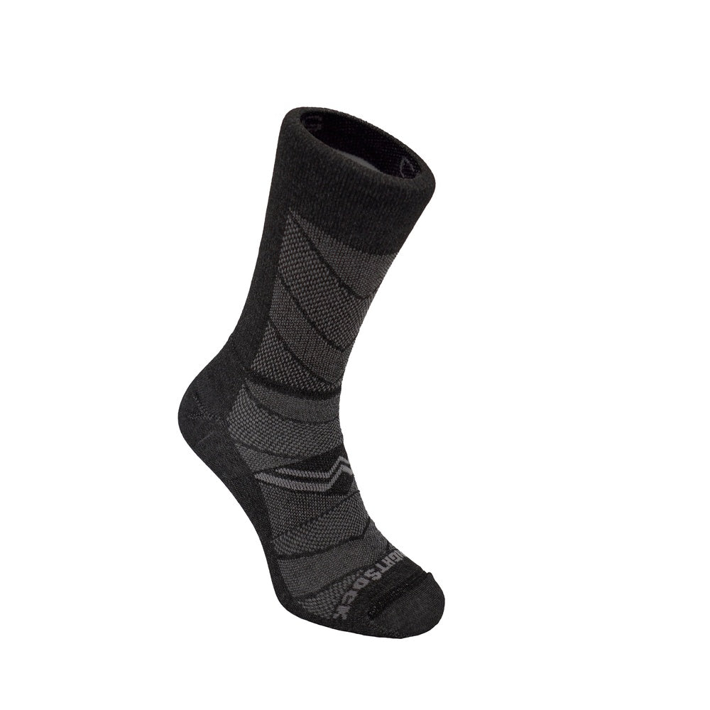 Black Wrightsock Coolmesh II crew length anti-blister sock with gray pattern details