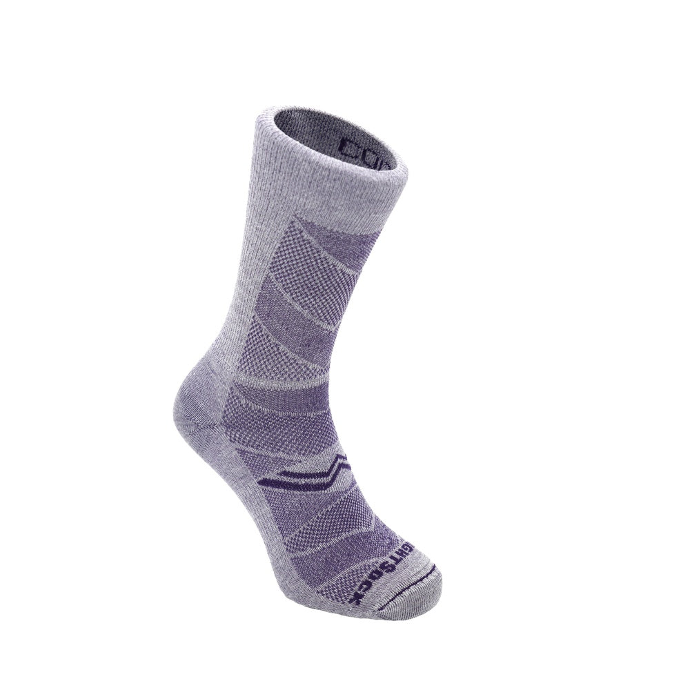 Wrightsock Coolmesh II crew sock in pebble grey with geometric pattern design