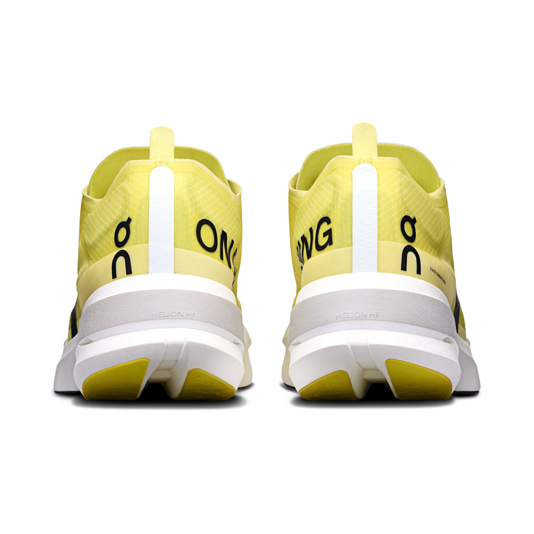 On Cloudboom Strike women's running shoes in limelight yellow and wolf gray colorway