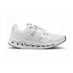 On Cloudsurfer men's running shoe in white with distinctive cloud sole technology