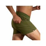 Brooks Sherpa 5-inch men's running shorts in olive green with drawstring waist