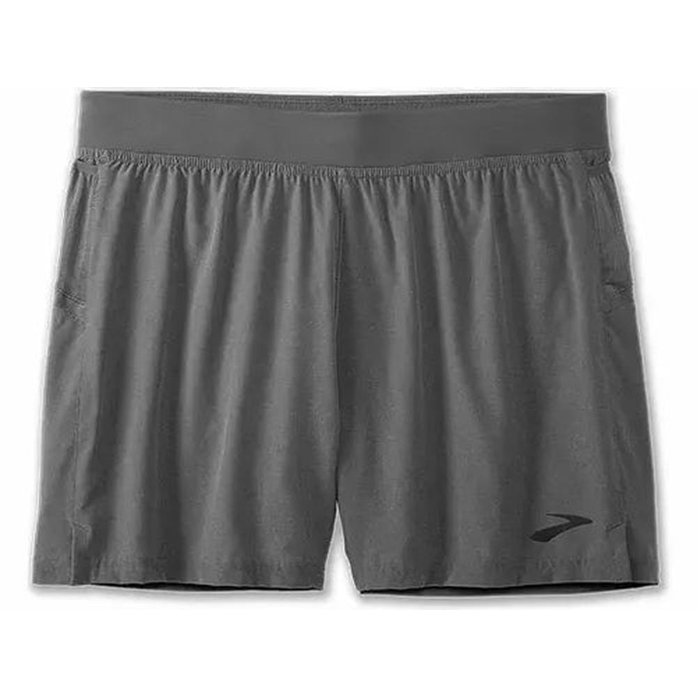 Brooks Sherpa 5-inch men's running shorts in heather charcoal gray with side pockets