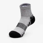 Thorlos Experia Green Quarter Crew Sock in gray and black with striped arch support band