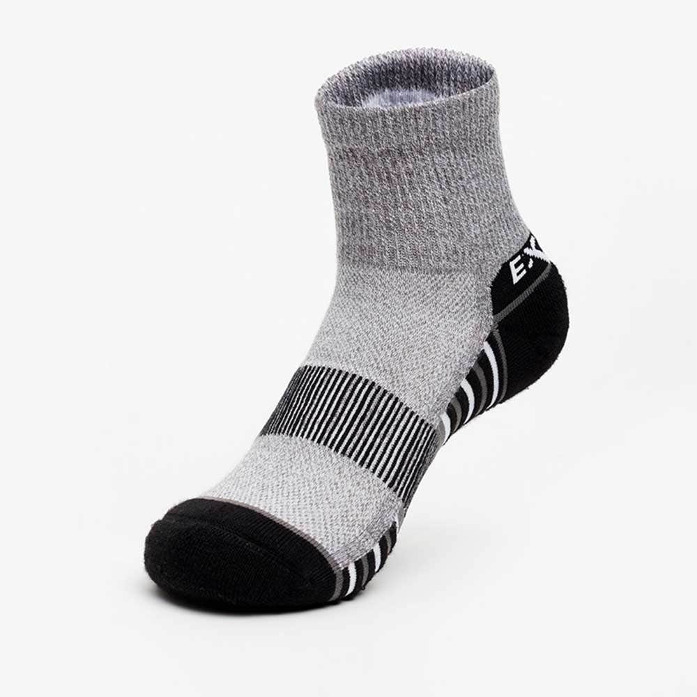 Thorlos Experia Green Quarter Crew Sock in gray and black with striped arch support band