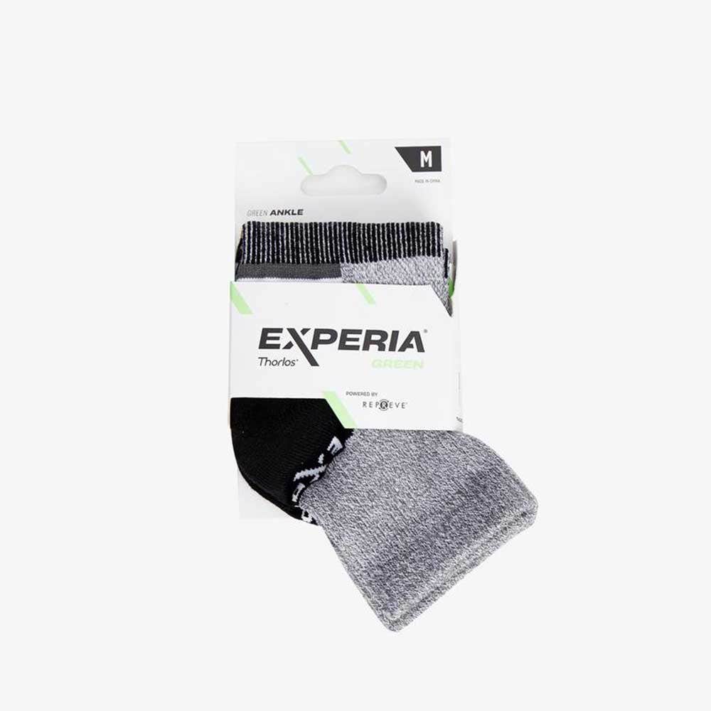 Thorlos Experia Green Quarter Crew Sock in retail packaging labeled size Medium on white background