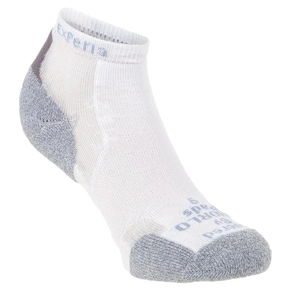 Experia Mini Crew sock in white with gray cushioned heel and toe accents