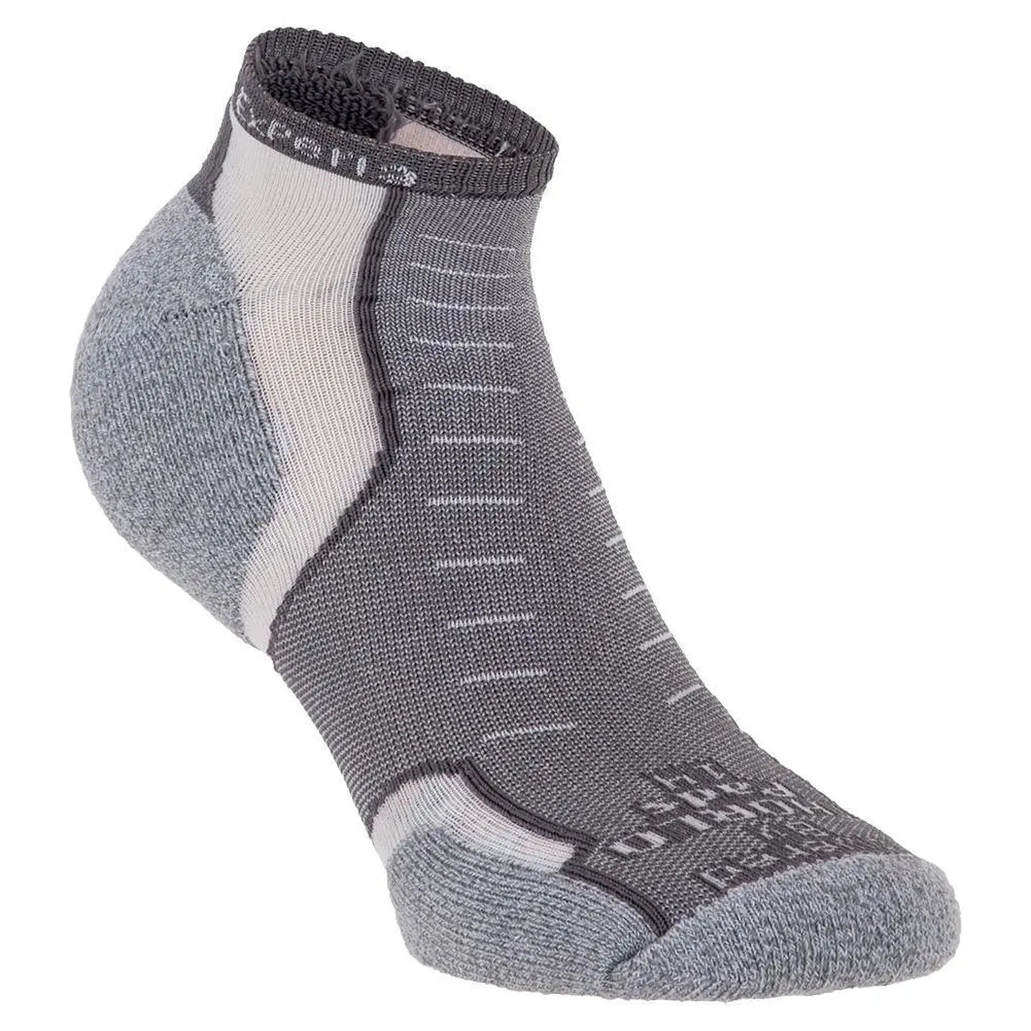 Experia Micro Mini ankle sock in grey with white accent panels and cushioned toe