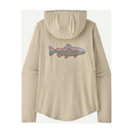 Patagonia Tropic Comfort hoody in pumice with Fitz Roy trout graphic on back