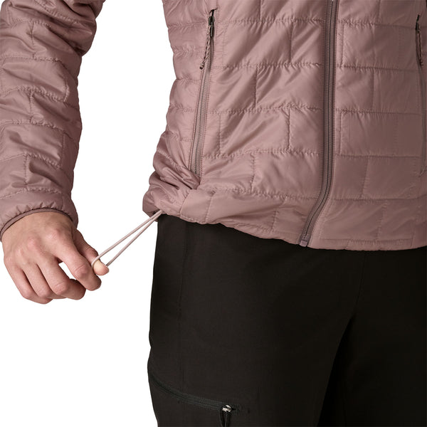 Patagonia Nano Puff Jacket hem drawcord adjustment detail in Stingray Mauve colorway