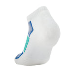 Thorlos men's white low cut ankle sock with blue and green heel detail
