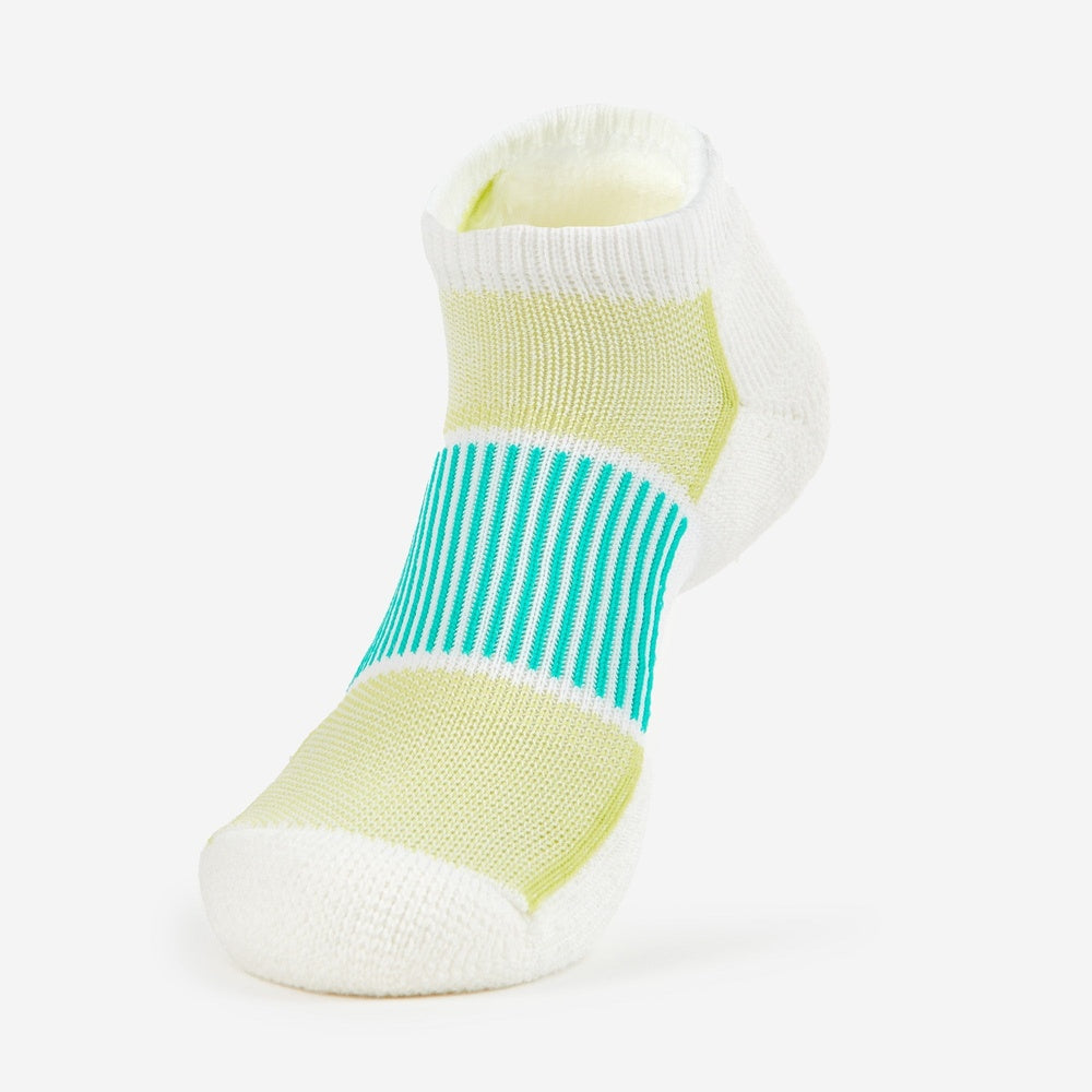 Thorlos women's micro mini running sock in spearmint green with teal stripe accent