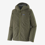Patagonia men's Boulder Fork rain jacket in olive green with hood