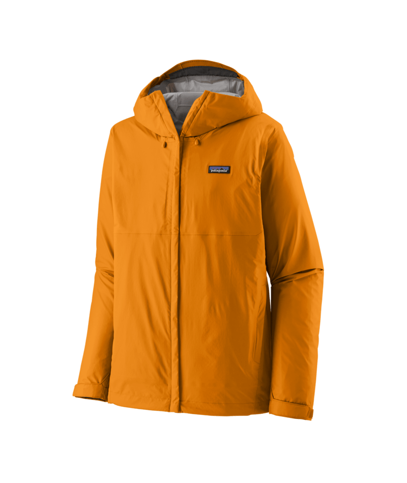 Patagonia Men's Torrentshell 3L hooded rain jacket in Autumn Orange color